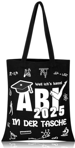 Xuniea ABI 2025 Segeltuchtasche mit Spruch ABI 2025 in DER TASCHE Segeltuchtasche mit Tragegriff Einkaufstasche Als Abitur Schwarz Abitur Geschenke Letzten Schultag Abiturienten