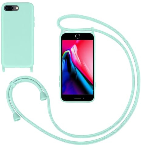 Handykette Handyhülle für iPhone 7 plus/iPhone 8 plus,Smartphone Necklace Hülle mit Band Schutzhülle mit Kette zum umhängen Halskette Flüssig Silikon Case für iPhone 7 plus/iPhone 8 plus,Mintgrün