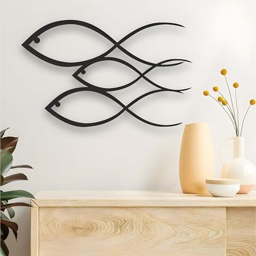 GAOCUNBING Wandkunst aus Metall, Fischschwarm, Moderne Wanddekoration aus Metall, modernes Werk, dekorativer Dekorationsstil für den Innen- und Außenbereich, Zuhause, Schlafzimmer, Büro 30 * 18.5cm