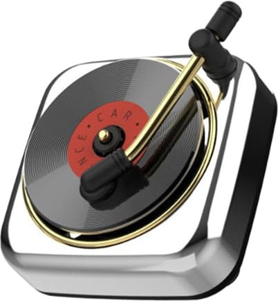 Colcolo Auto Aromadiffusor, Duftspender für Fahrzeug, Innenausstattung Zubehör mit Drehmechanismus, Plattenspieler Design, Silber