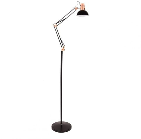 PRENDELUZ Bewegliche Stehleuchte mit Sockel 180 x 28 x 28 cm, E27-Fassung, schwarzes und kupferfarbenes Finish, ideal für die Beleuchtung in Büros oder zu Hause.