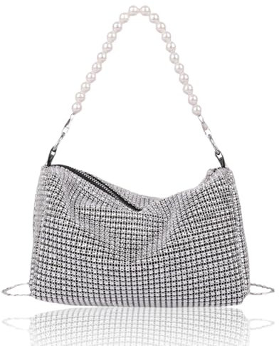 Clutch Silber,Abendtasche Damen Glitzer,Handtasche Klein,Glitzer Tasche Silber,Schultertasche Elegante mit Reißverschluss,Strasssteine Damen-Clutches,Umhängetasche für Hochzeit,Bankett,Party,Prom,Date