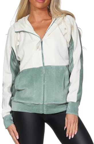 Ragwear Damen Cord Jacke Freizeitjacke mit Kapuze Colour-Block Colbien Cordy