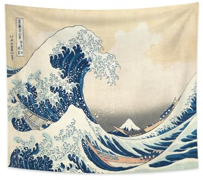 YONGFOTO 220x190cm Japanischer Ukiyo-e Wandteppich Large Berg Fuji 36 Ansichten Zimmer Wandbehang die große Welle vor Kanagawa Japan Wandkunst Traditionelle Malerei Hokusai Tapisserie
