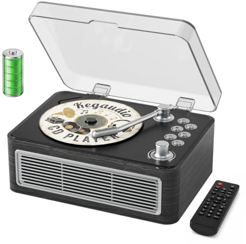 Kegaudio Radio mit CD Player Tragbar mit Bluetooth Retro-Design Ebenholz | Tragbarer CD-Player mit Lautsprecher, Fernbedienung Unterstützt USB/AUX-Wiedergabe Kopfhöreranschluss