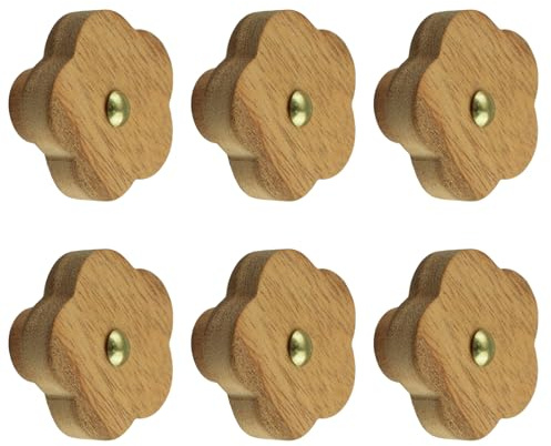 MOROBOR Schubladenknöpfe aus Holz, Pflaumenblüte, Einloch-Holzgriffe, selbstklebend, für Kommode, Kleiderschrank, 6 Stück