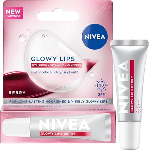 NIVEA Bálsamo labial Glowe Lips Berry - Bálsamo labial con ácido hialurónico y SPF 30, vitamina E, glicerina 10 ml