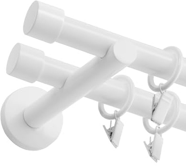 Fenster DEKOR - Gardinenstange Weiß - Gordijnroede 240 cm - Elegante Modern Vorhangstange - 2-läufig stange vorhang - Karniesabschluss wählbar - Vorhang Stangen Weiss Kappe