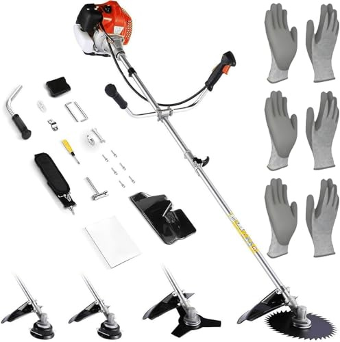 Gas Powered Weed Wacker, 4 in 1 String Trimmer Brush Cutter, 2-Cycle Straight Shaft Grass Trimmer, 9000RPM for Lawn and Garden Care