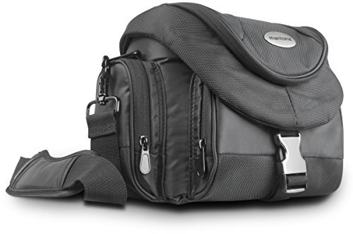 Mantona Neolit I DSLM-DSLR-Kameratasche – wasserabweisend, viel Stauraum & individuell einteilbar, mit Metallschnallen, Staubschutz & gepolstertem Tragegurt, schwarz/metallic