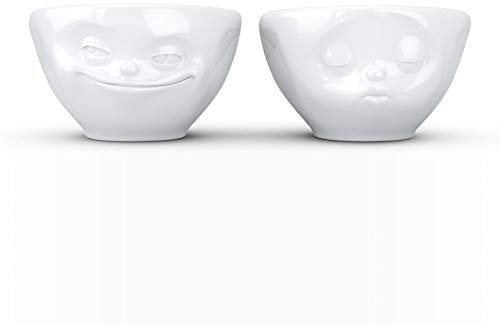 FIFTYEIGHT PRODUCTS / Tassen / Kleines Schälchen-Set Nr. 1 „Grinsend & Küssend“ (Porzellan, 100 ml, weiß, Made in Germany)