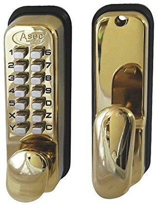 Asec Keyless Digital Door Combination Lock with Holdback - Polished Brass