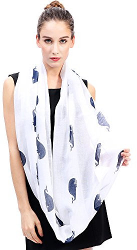 Lina & Lily Damen Loop Schal mit Wal-Muster (Weiß & Dunkelblau)