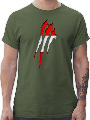 T-Shirt Herren - Länder Fahnen und Flaggen - Österreich Krallenspuren - XXL - Army Grün - österreich Fanartikel Country Austria Shirt oesterreich Tshirt Fahne Shirts Fussball t-schirts fußball