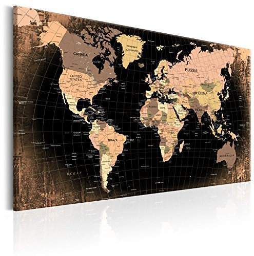 Pinnwand B&D XXL Weltkarte Pinnwand & Vlies Leinwand Bild 90x60 cm Bilder mit Kork Rückwand 1 Teilig Kunstdruck Korktafel Korkwand Memoboard Pinboard Wandbilder Karte Landkarte k-B-0011-p-b