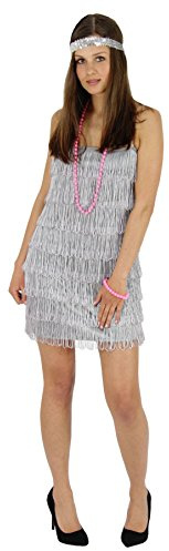 Foxxeo silbernes 20er Jahre Fransen-Kleid für Damen Elegantes Charleston Kostüm Silber zu Fasching und Karneval Größe M
