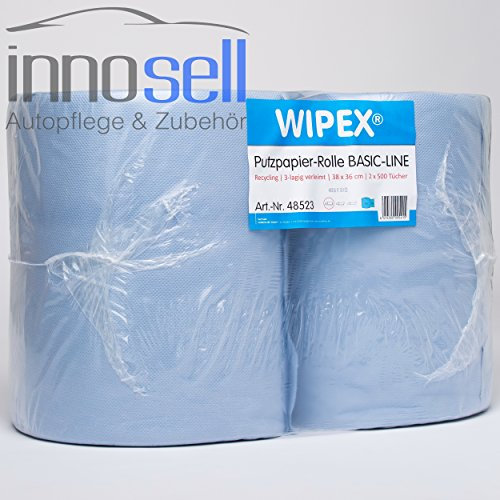 Wipex 48523 Putzpapier Blau, 3-lagig, fusselarm, 38x36 2 Rollen
