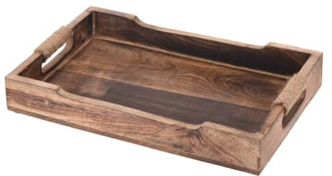 Mango Wood Wooden Rustic Rectangular Serving Lap Tea Snack Tray (Large)