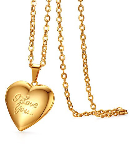 JewelryWe Schmuck Edelstahl Foto Medaillon zum Öffnen Photo Bilder Amulett Gold Love You Herzanhänger Halskette Kette mit Anhänger für Damen Mädchen - Kostenlose Gravur