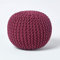 Homescapes Pouf Strickpouf rundes Bodenkissen, Sitzpouf 35 x 40 cm, gepolsterter Sitzhocker, Sitzpuff/Puff mit grob gestricktem Bezug aus 100% Baumwolle, Strickpuff, lila/Pflaume