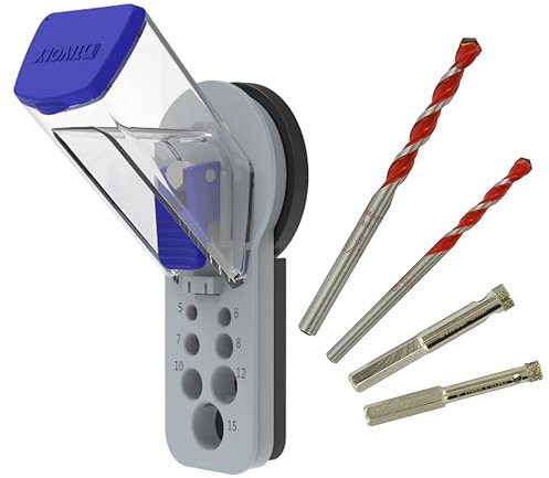 TIVOLY - KIT Guide de Perçage à Eau pour Foret Diamant Ø5mm à Ø15mm + Forets 2 en 1 Béton/Carrelage Ø6-8mm + Forets Diamant à Eau pour Grès Cérame Ø6-8mm + Mini-niveau et Crayon