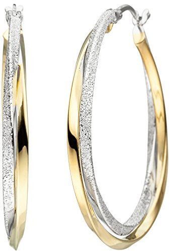Jobo Damen-Creolen verschlungen aus 925 Sterling Silber Bicolor vergoldet mit Glitzer-Effekt