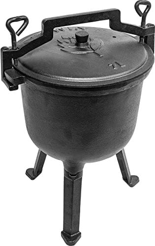 Browin 330501 Hervidor de Caza - 7 L de Hierro Fundido con Patas, Olla con Elevador de Tapa, cocinar, freír y Hornear, ollas de Hierro Fundido para jardín, Hoguera, Camping, Barbacoa