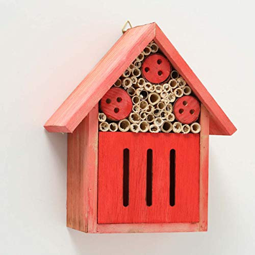 Insektenhotel Rike rotes Insektenhaus aus MDF-Holz, Maße (H x B x T): 19,2 x 17 x 8 cm, Insektenschutz und schöne Deko für Balkon, Terrasse oder Garten, Nisthilfe für Insekten