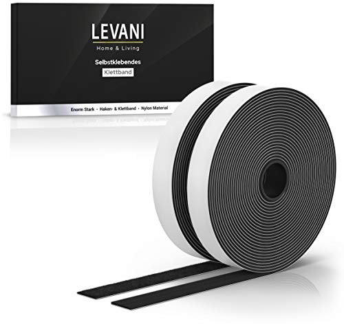 Levani® Premium Klettband Selbstklebend (8 Meter) - Doppelseitiges Klettband extra stark - Klettverschluss Selbstklebend mit starkem Halt - 20mm Breites Klettstreifen - Dual lock Klettband (Schwarz)