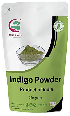 Yogi's Gift Polvere per capelli indaco biologico | Ideale per capelli neri e scuri | Tintura di Indigofera | Hennè nero | 250 grammi | Colore dei capelli 100% organico, puro e naturale.