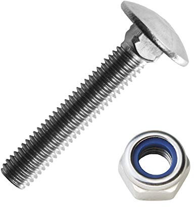 Schlossschrauben M8x80/80 mm mit Sicherungsmuttern M8 aus Edelstahl A2 (10 Stück) | DIN 603 & DIN 985 - Flachrundschrauben - selbstsichernde Sechskantmuttern von MESAROS®