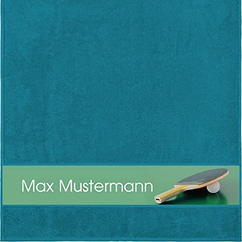 Manutextur Duschtuch mit Namen - personalisiert - Motiv Tischtennis 2 - viele Farben & Motive - Dusch-Handtuch - Petrol - Größe 70x140 cm - persönliches Geschenk mit Wunsch-Motiv und Wunsch-Name