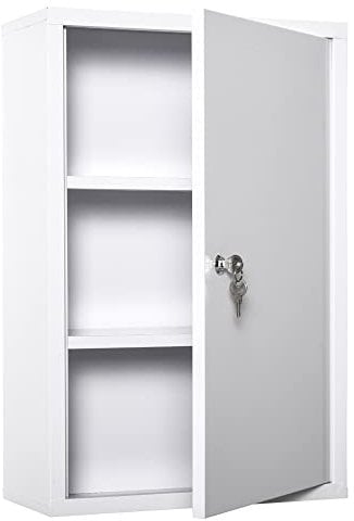 kleankin Armoire à Pharmacie 2 étagères 3 Niveaux verrouillable dim. 40L x 18l x 60H cm 2 clés métal Blanc