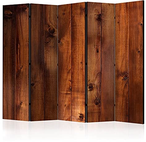 murando - Paravent Raumteiler Holzoptik, 225x172 cm, 5-teilig, Wohnzimmer | Mobiler Sichtschutz, sofort einsatzbereit, Holzrahmen, ideal fürs Wohnzimmer oder Büro, geruchsneutral, lichtbeständig