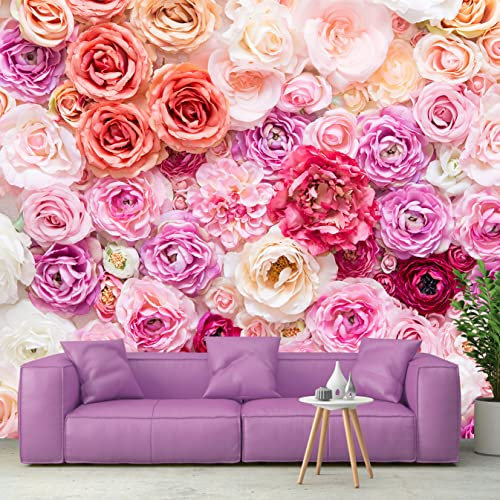 Bormia Pink Roses Wall Mural 3D Wallpaper for Girl Bedroom Big Flower Floral Mural Wallpaper 151x105