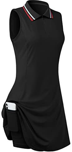 FREEYE Robe de Golf sans Manches pour Femme avec Short intérieur et Poches pour entraînement, Noir, Taille XL
