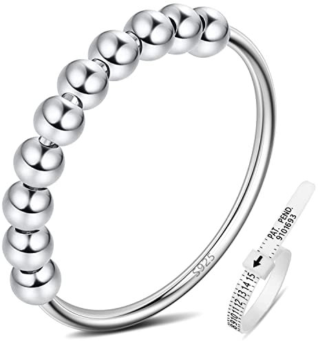 Anxiety Ring Silber 925 Stress Ring Damen Fidget Ring Damen,Stressring Silber Ringe 925 Frauen Angstring Silber Fidget Ring Spinner Ring Anxiety Ringe Verstellbar Ringe Für Frauen