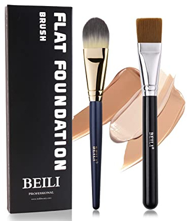 BEILI Pinceaux Fond de Teint pour Visage, Pinceau Fond de Teint Fluide, Pinceau Masque, Détailing Concealer Contour&Blend-Liquide/Crème, Plat Teint Brush Professionnel-2PC