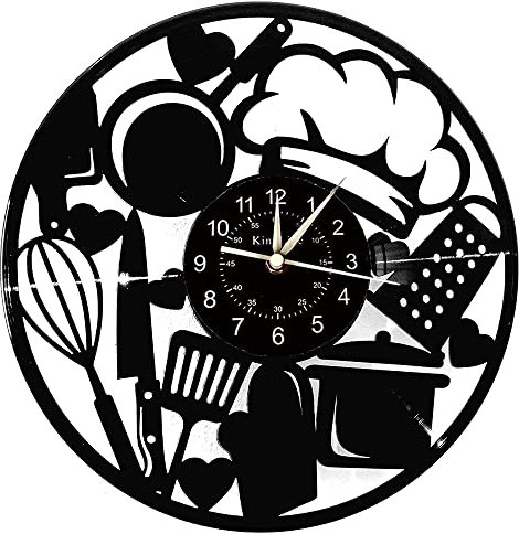 Smotly Orologio da parete in vinile, orologio da parete a tema utensili da cucina, orologio da parete regalo per gli amanti del cibo.