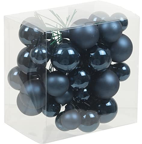 Bündel mit Glaskugeln an Draht (insg. 36 Weihnachtskugeln) - Weihnachtsdeko - Baumkugeln an Draht - Adventsdeko zum Stecken - Spiegelbeeren (Nachtblau)