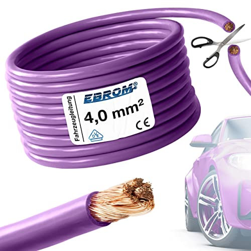EBROM FLRY Câble de voiture – Couleur : violet – Section 4 mm² – Vendu au mètre – Flexible 90 ± 5 Shore – 99,99% cuivre, gaine spéciale PVC FLRy – Câble de véhicule toron 4 mm2