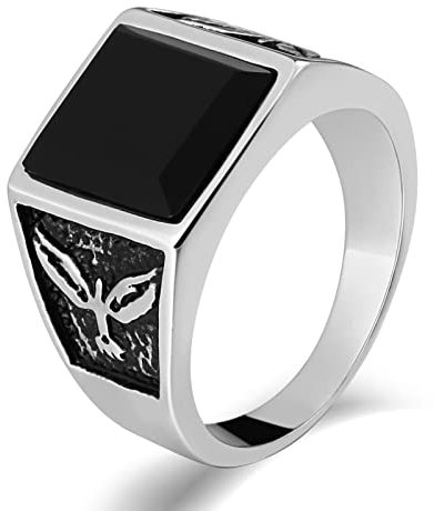 Whoiy Silberring Männer, Böhmische Ringe 15mm Edelstahl Siegelring Rechteckiger Adler Zirkonia Ringgröße 60 (19.1) Gravierbar