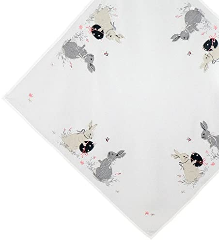 Tischdecke Amanda 85 x 85 cm mit Stick & Hasen-Applikation Frühlingshafte Mitteldecke Polyester