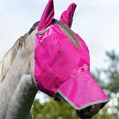 Harrison Howard Masque anti-mouches anti-UV, ouverture forelock protection fiable cheval long nez avec oreilles magenta grand
