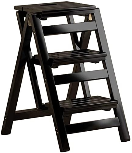 Chaise Escabeau Bois Bibliothèque Portable Pliable Multicouche Marche Pied Echelle, De Bureau Multiusage Chaise Longue, Échelle/chaise De Salle À Manger/jardinière ( Color : noir , S : 65*57*41.5cm )