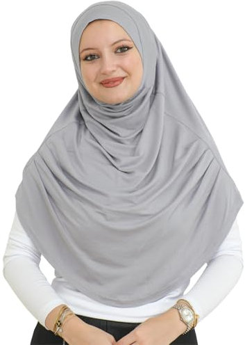 Prien Kopftuch für Damen, Lang Muslim Hijab Frauen, Türkisch Khimar Schal Islamische Kleidung, Konfektionshijab Kopftücher Kleider, Muslimische Sport Head Scarf Set (Grau)