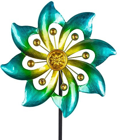 Dreamysoul, Windrad aus Metall, Durchmesser 24,4 cm × Höhe 101,6 cm, kinetisches Windspiel – Gartendekoration für Hof, Rasen und Garten (Cyan)