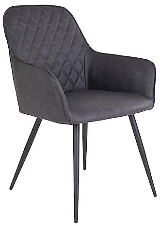 House Nordic Dunkelgrauer Esszimmerstuhl aus Kunstleder mit Armlehne und schwarzen Beinen