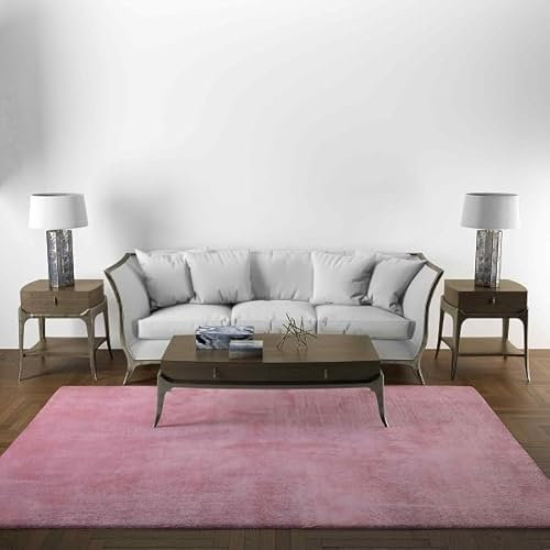Premium Teppich Kurzflor in Weiß 80x150cm modern faltbar und waschbar Wollteppich einfarbig rechteckig (Rosa, 80x300cm)