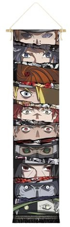 Hanging Poster Canvas Wall Art Painting of Japanese Anime Characters Eyes Cartoon Role Tapestry Facial Expression Wall Tapestry Wooden Hanging Rod Wall Decor Tapestry For Room (Style C)